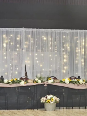 Backdrop with white drapes and fairy lights - 10-24 ft wide