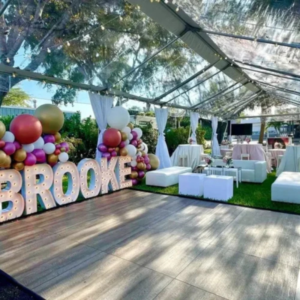 Dance floor rental Calgary wedding event under marquee tent